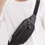 Men's Genuine Leather Fanny Pack - Large Capacity, Black