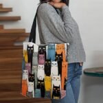 Colorful Large Capacity Tote Bags with Abstract Cat Art Designs - Image 3