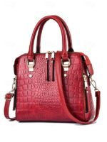 Women's Faux Leather Crocodile Pattern Handbag with Tassel - Image 14