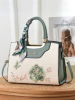 Women's Embroidered Faux Leather Handbag with Scarf Accent - Image 4