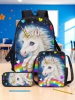 Girls'3-Piece Unicorn Backpack Set with Lunch Bag and