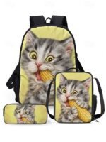 Kids cute cat theme three-piece backpack set, Including - Image 14