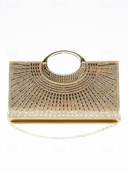 Glamorous Gold Crystal Evening Clutch with Round Handle –