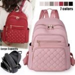 Women's Beige Quilted Backpack with Gold Studs – Stylish