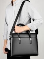 Men's Faux Leather Business Briefcase with Detachable - Image 2