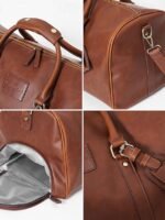 3Pcs Men's Versatile Leather Weekender Bag with Integrated Shoe - Image 7