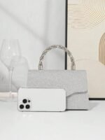 Women's Silver Glitter Handbag with Rhinestone Handle – - Image 9