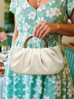 Women's Pleated Faux Leather Tote Clutch Bag with Acrylic - Image 3