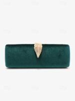 Women's Velvet Clutch Bag with Gold Feather Accent and - Image 11