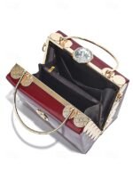 Women's Burgundy Patent Leather Evening Handbag with Gold - Image 7