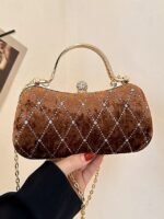 Women's Velvet Quilted Evening Purse with Diamond Accents - - Image 15