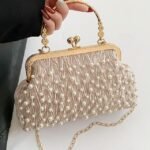 Elegant Pearl Handle Floral Clutch Bag for Women