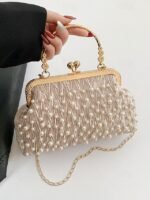 Elegant Pearl Handle Floral Clutch Bag for Women