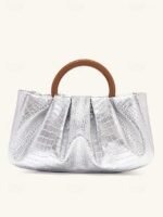 Women's Pleated Faux Leather Tote Clutch Bag with Acrylic - Image 11