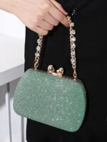 6Pcs Women's Green Sage Glitter Evening Clutch with Rhinestone - Image 2