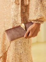 Women's Velvet Clutch Bag with Gold Feather Accent and - Image 4