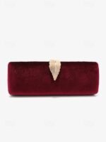 Women's Velvet Clutch Bag with Gold Feather Accent and - Image 12