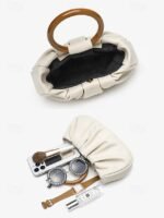 Women's Pleated Faux Leather Tote Clutch Bag with Acrylic - Image 6