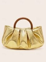 Women's Pleated Faux Leather Tote Clutch Bag with Acrylic - Image 9