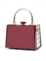 Women's Burgundy Patent Leather Evening Handbag with Gold - Image 6
