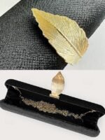 Women's Velvet Clutch Bag with Gold Feather Accent and - Image 8