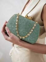 6Pcs Women's Green Sage Glitter Evening Clutch with Rhinestone - Image 11