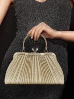 Women's Glitter Pleated Evening Clutch Purse with Vintage - Image 11
