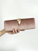 Women's Velvet Clutch Bag with Gold Feather Accent and - Image 13