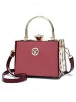 Women's Burgundy Patent Leather Evening Handbag with Gold - Image 4