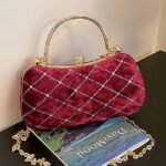 Women's Velvet Quilted Evening Purse with Diamond Accents -