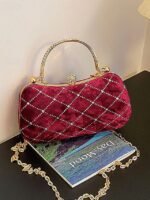 Women's Velvet Quilted Evening Purse with Diamond Accents -