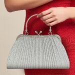 Women's Glitter Pleated Evening Clutch Purse with Vintage
