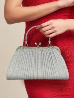 Women's Glitter Pleated Evening Clutch Purse with Vintage