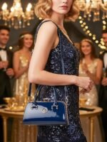 Women's Elegant Patent Leather Evening Handbag, - Image 5