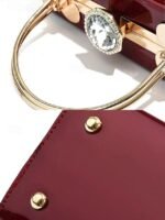 Women's Burgundy Patent Leather Evening Handbag with Gold - Image 9