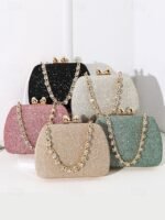 6Pcs Women's Green Sage Glitter Evening Clutch with Rhinestone - Image 8