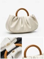 Women's Pleated Faux Leather Tote Clutch Bag with Acrylic - Image 7