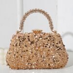 Elegant Pearl Handle Floral Clutch Bag for Women