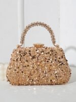 Elegant Pearl Handle Floral Clutch Bag for Women