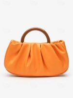 Women's Pleated Faux Leather Tote Clutch Bag with Acrylic - Image 10