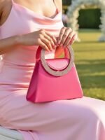 Women's Satin Evening Handbag with Rhinestone Circular - Image 3