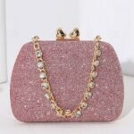 6Pcs Women's Green Sage Glitter Evening Clutch with Rhinestone