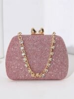 6Pcs Women's Green Sage Glitter Evening Clutch with Rhinestone