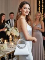 Women's Satin Evening Handbag with Rhinestone Circular - Image 11