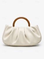 Women's Pleated Faux Leather Tote Clutch Bag with Acrylic - Image 4