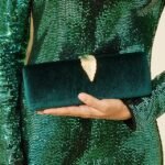 Women's Velvet Clutch Bag with Gold Feather Accent and