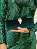 Women's Velvet Clutch Bag with Gold Feather Accent and