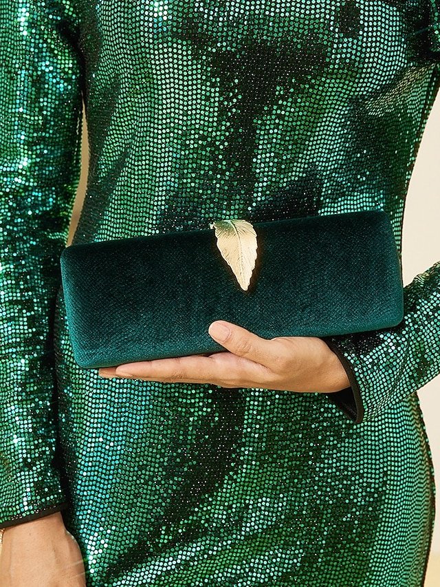 tdhrbt1728637868826 Women's Velvet Clutch Bag with Gold Feather Accent and - Image 1