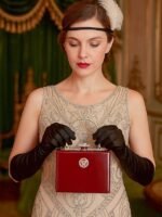 Women's Burgundy Patent Leather Evening Handbag with Gold - Image 2