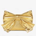 Women's Gold Faux Leather Clutch Bag with Oversized Bow